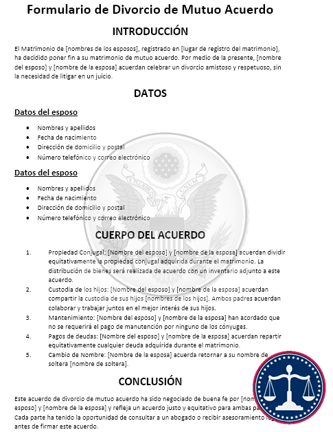 formulario de divorcio gratis