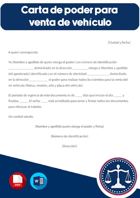 carta de poder para venta de vehículo